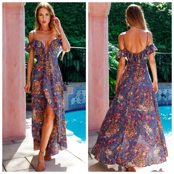 ‼️ PRICE FIRM LAST CALL
Silky Deep V Ruffle Off The Shoulder Dress - Picture 2 of 6